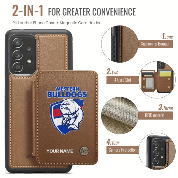 AFL Western Bulldogs Personalized Name - Leather Flip Wallet Phone Case HOAFL010725LPC01WB - Brown - Image 3