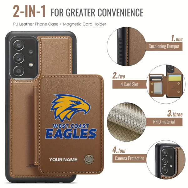 AFL West Coast Eagles Personalized Name - Leather Flip Wallet Phone Case HOAFL010725LPC01WCE - Brown - Image 3