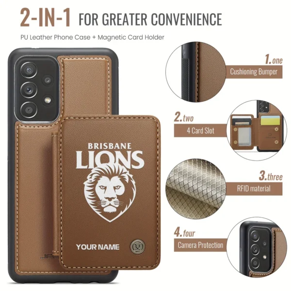 AFL Brisbane Lions Personalized Name - Leather Flip Wallet Phone Case HOAFL010725LPC02BL - Brown - Image 3