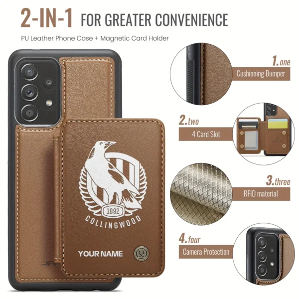AFL Collingwood Magpies Personalized Name - Leather Flip Wallet Phone Case HOAFL010725LPC02COLL - Brown - Image 3