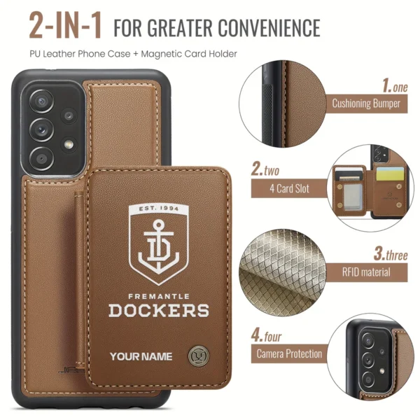 AFL Fremantle Dockers Personalized Name - Leather Flip Wallet Phone Case HOAFL010725LPC02FRE - Brown - Image 3
