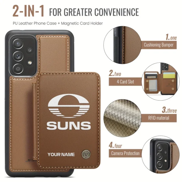 AFL Gold Coast SUNS Personalized Name - Leather Flip Wallet Phone Case HOAFL010725LPC02GCFC - Brown - Image 3