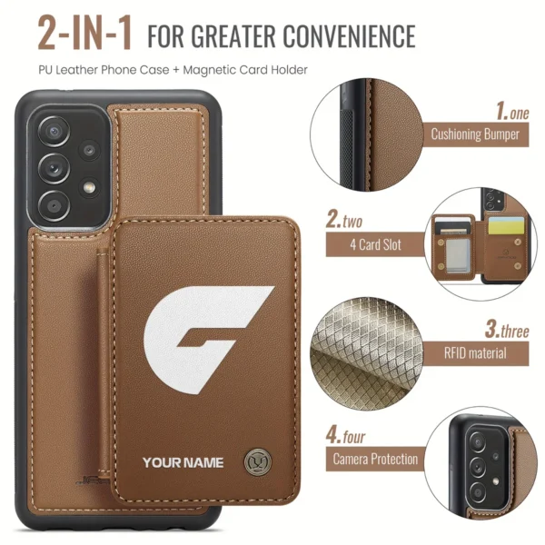 AFL GWS Giants Personalized Name - Leather Flip Wallet Phone Case HOAFL010725LPC02GWS - Brown - Image 3