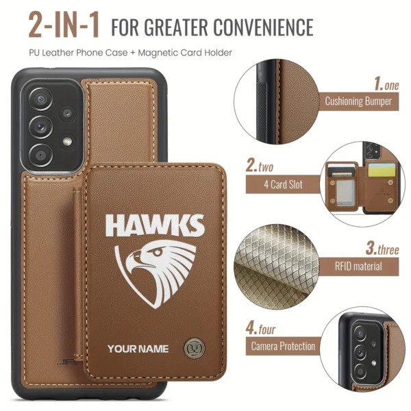 AFL Hawthorn Hawks Personalized Name - Leather Flip Wallet Phone Case HOAFL010725LPC02HAW - Brown - Image 3