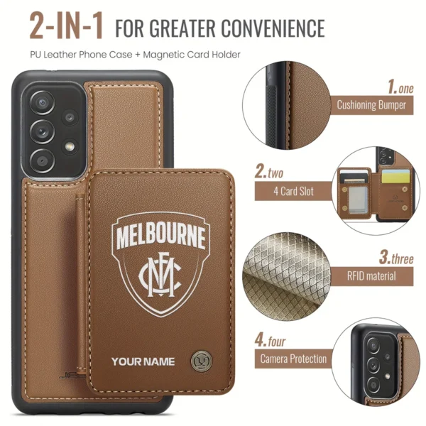 AFL Melbourne Demons Personalized Name - Leather Flip Wallet Phone Case HOAFL010725LPC02MELB - Brown - Image 3