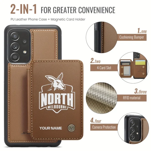 AFL North Melbourne Kangaroos Personalized Name - Leather Flip Wallet Phone Case HOAFL010725LPC02NMFC - Brown - Image 3