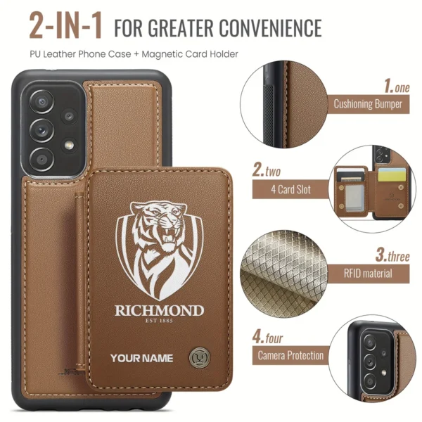 AFL Richmond Tigers Personalized Name - Leather Flip Wallet Phone Case HOAFL010725LPC02RICH - Brown - Image 3