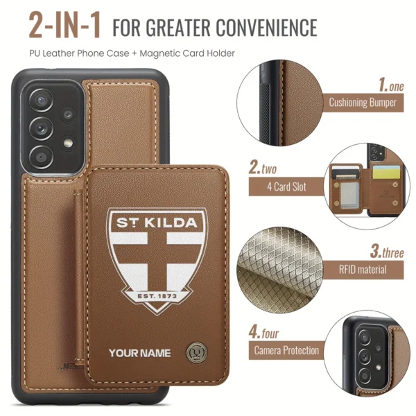AFL St Kilda Saints Personalized Name - Leather Flip Wallet Phone Case HOAFL010725LPC02STK - Brown - Image 3