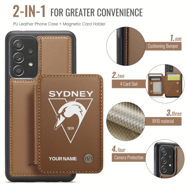 AFL Sydney Swans Personalized Name - Leather Flip Wallet Phone Case HOAFL010725LPC02SYD - Brown - Image 3