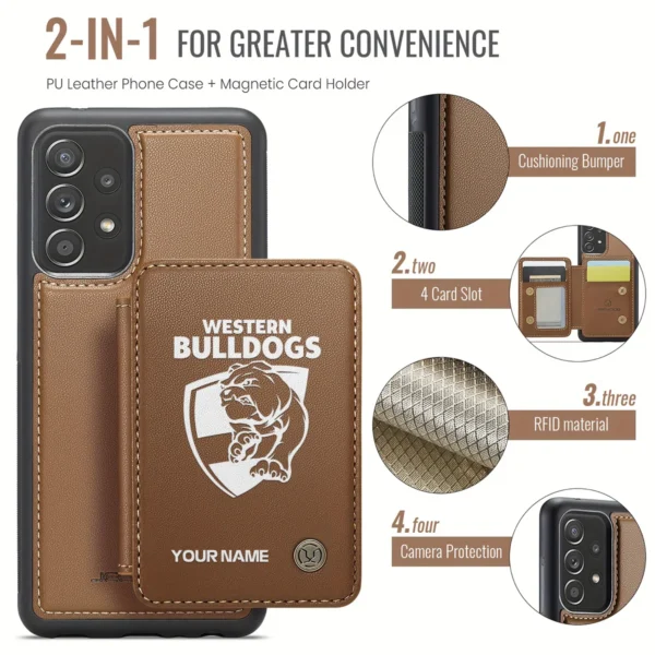 AFL Western Bulldogs Personalized Name - Leather Flip Wallet Phone Case HOAFL010725LPC02WB - Brown - Image 3