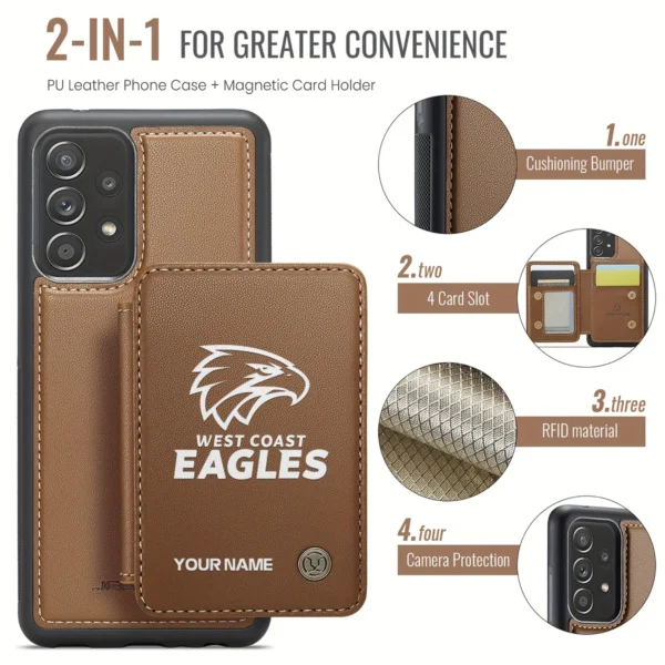 AFL West Coast Eagles Personalized Name - Leather Flip Wallet Phone Case HOAFL010725LPC02WCE - Brown - Image 3